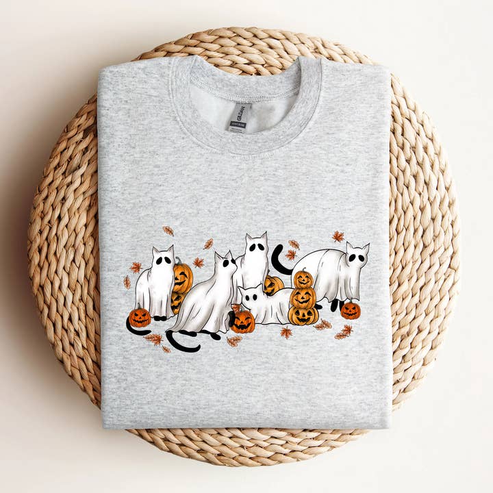 Halloween Ghost Cats Fall Autumn Sweatshirt for wholesale by Rags Revived