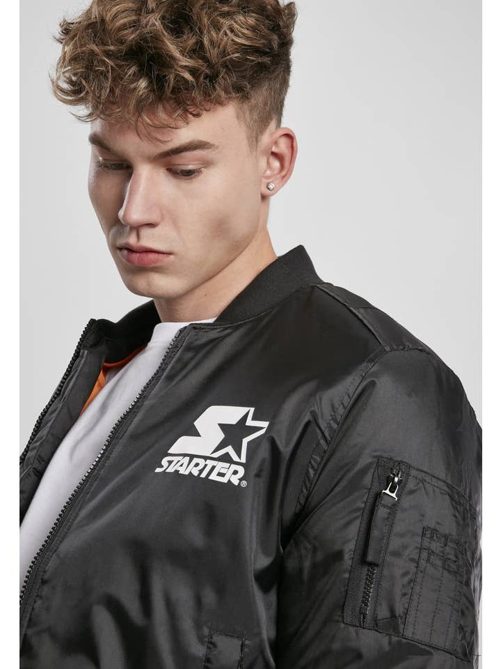 black Starter The Classic Logo Bomber Jacket for wholesale on Faire
