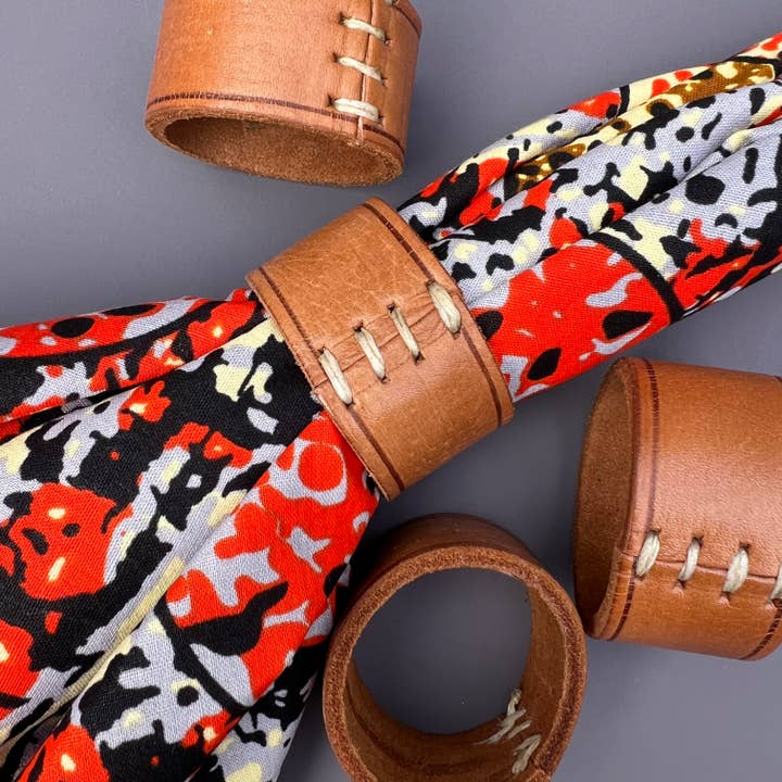 Leather Stitch Detail Napkin Rings for wholesale by Intertwined: Handmade for Good