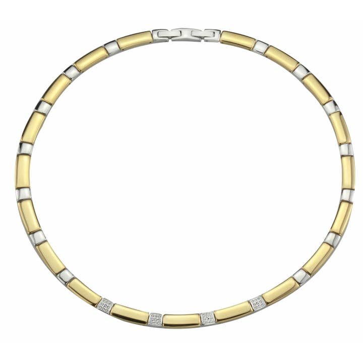 Traveller Necklace - Stainless Steel - bicolor C.Z. - 47 cm for wholesale by Hollander Jewels B.V.