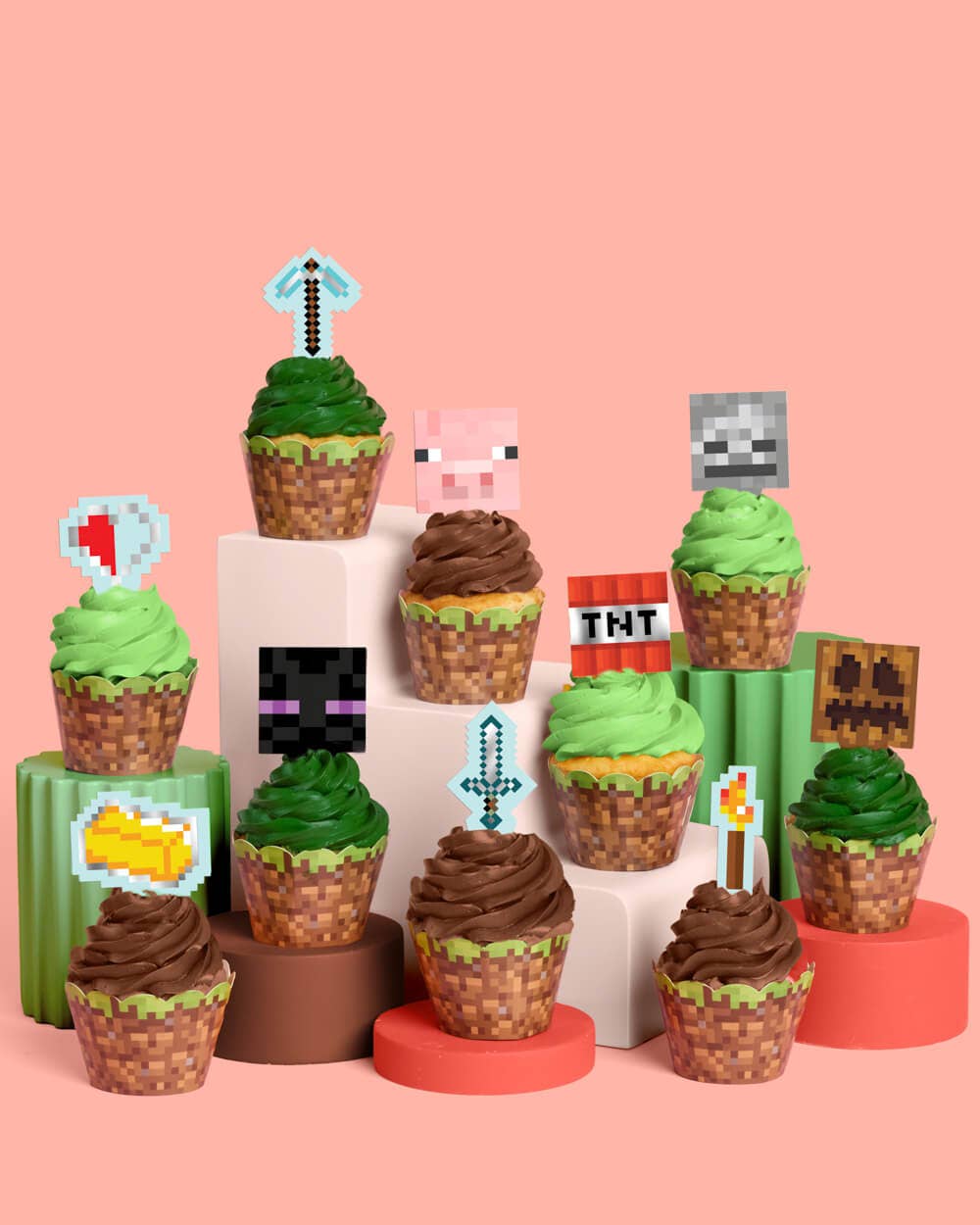 Petit Fetti - Wholesale Cupcake/Muffin Liner - Pixel Mining Cupcake Set - 30 sets of liners + toppers3