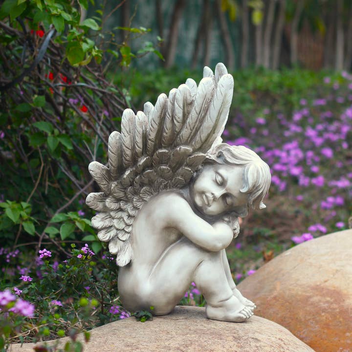 Zaer Ltd. International - Vente Bibelots/décorations d'extérieur - Statues de chérubin assises en polyrésine de 20 pouces de haut, 2 pièces/ensemble2