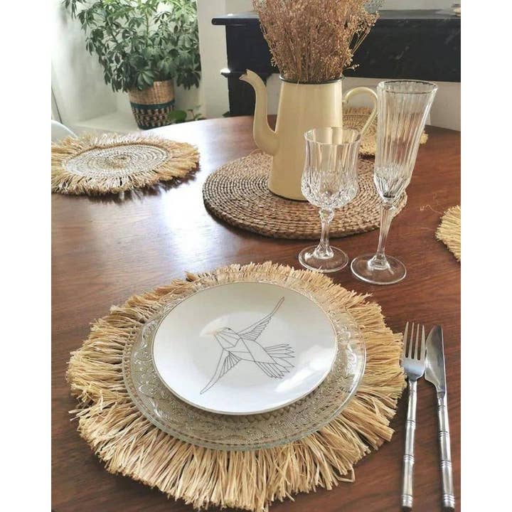 High crafty – wholesale Placemat – 🧺 Handwoven Wicker Moroccan Placemats with Tassels – Boho T2