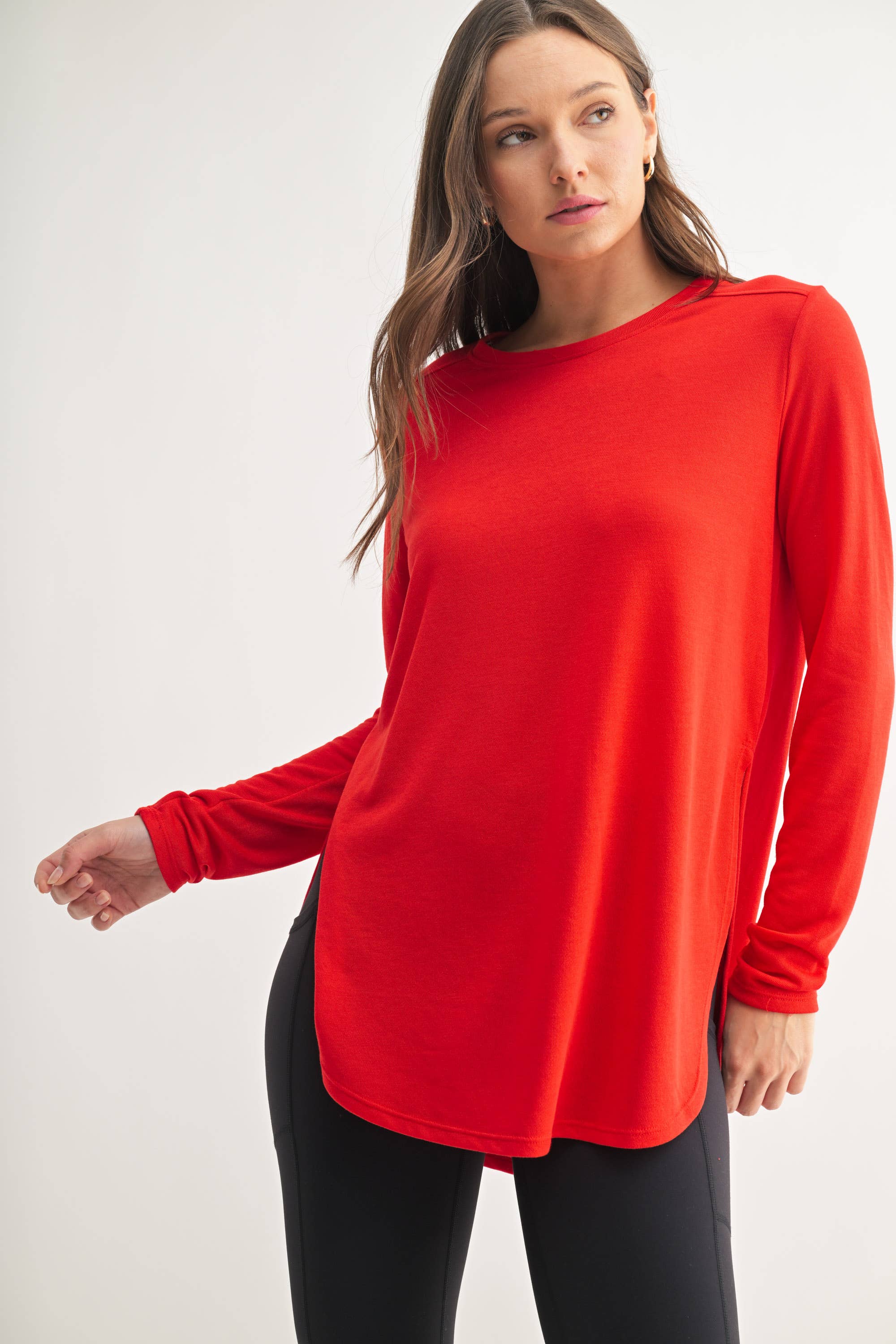 Mono B - Wholesale Tunic - Women's - Long Sleeve Flow Top with Side Slit1