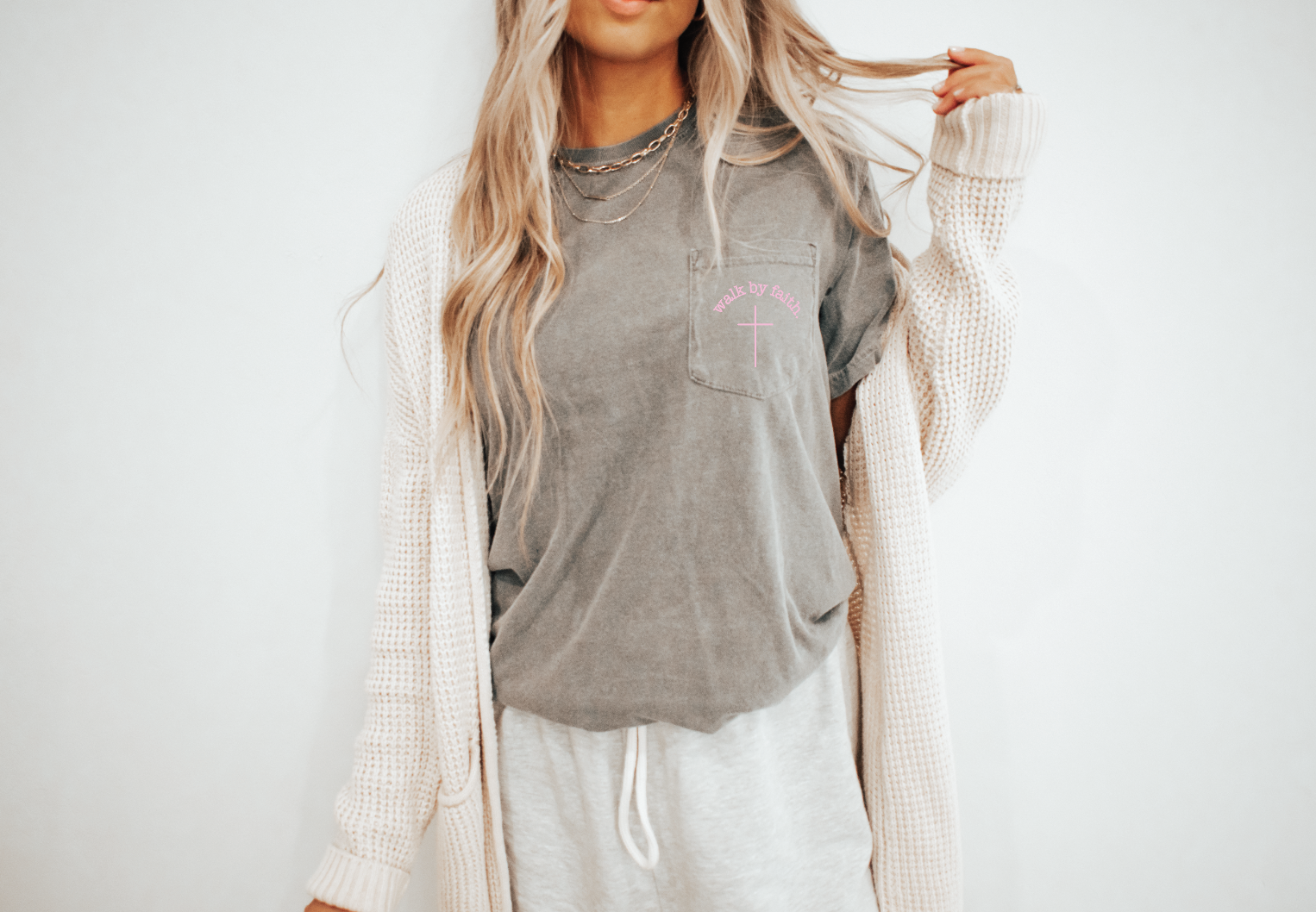 SBG Co. - Wholesale Screen Printed T-Shirt - Women's - Walk By Faith Pocket Tee1