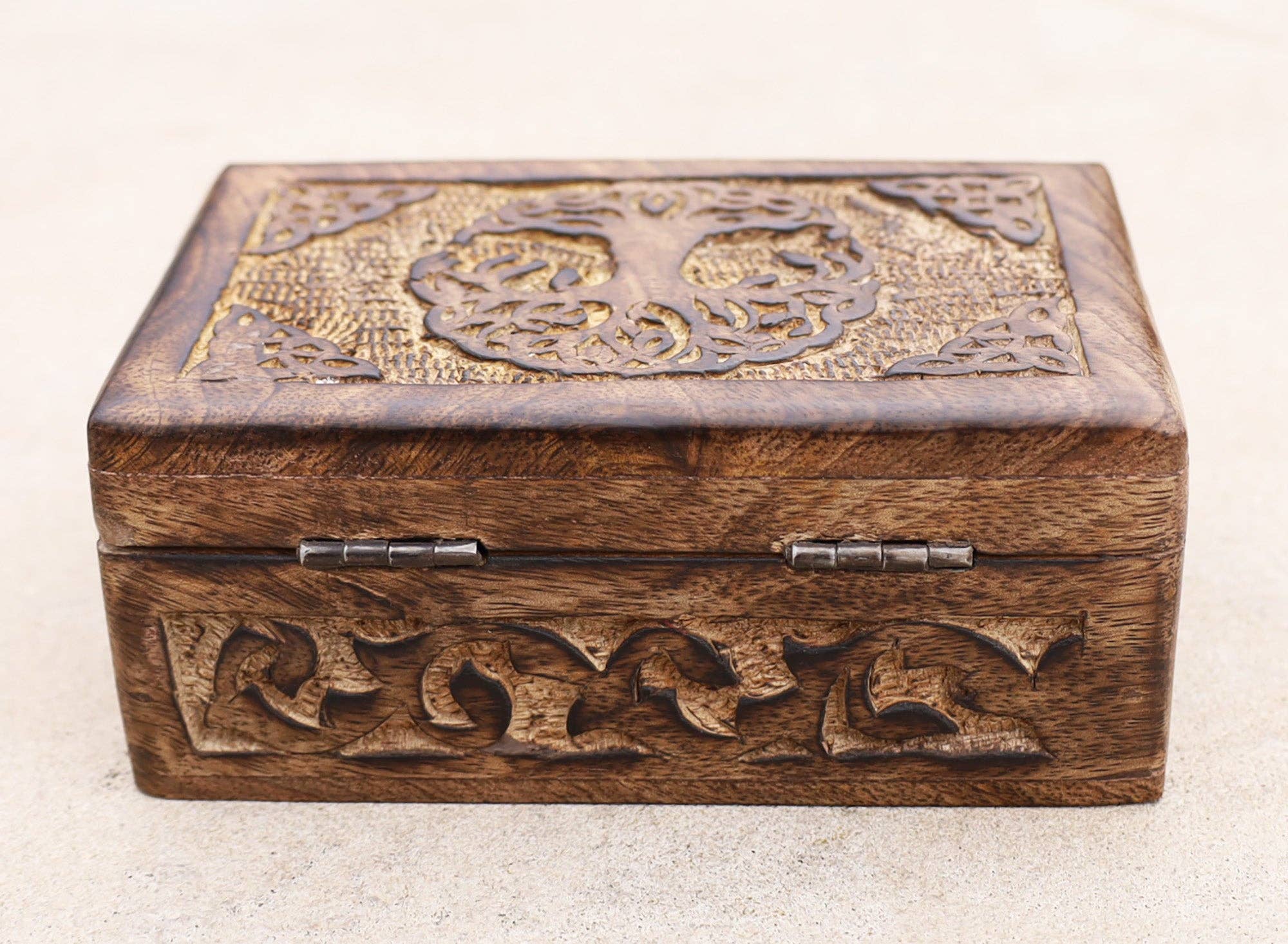 Lungta Imports – wholesale Jewellery box/organiser – Celtic Tree Of Life Hand Carved Jewelry Storage Keepsake Wooden Box4