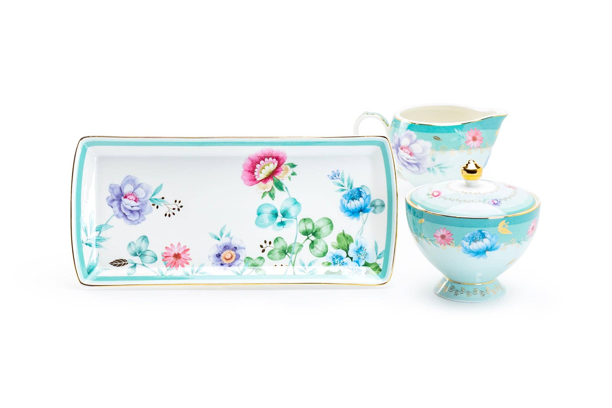 Grace Teaware - Wholesale Serving Tray - Mint Flower Garden Fine Porcelain Sugar Creamer Serving Tray2