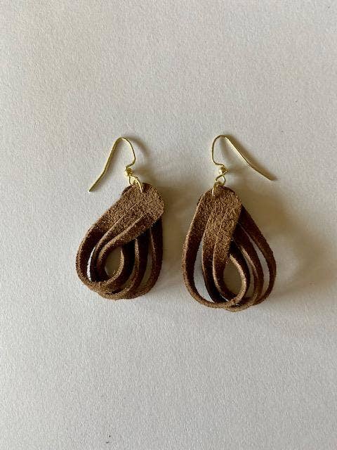 Tan Leather Twist Earrings for wholesale by K Leather Designs