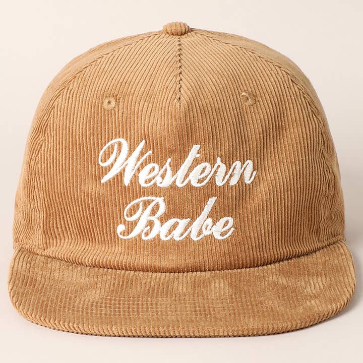 Fashion City - Wholesale Baseball Cap - Women's - Western Babe Letter Embroidered Corduroy Cap