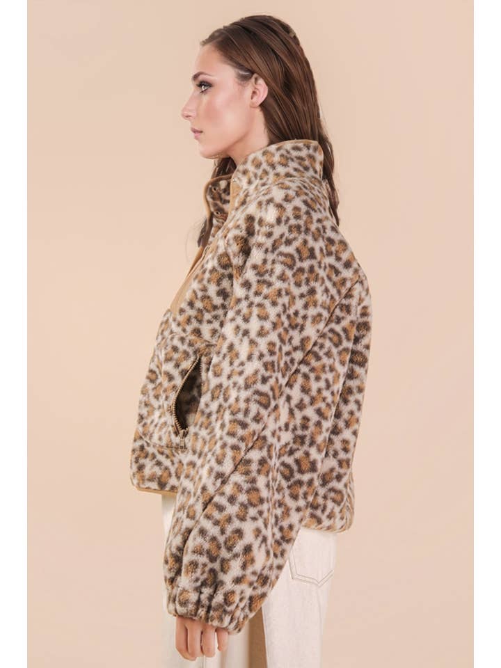 VERY J - Wholesale Jacket - Women's - NJ90423-Leopard & Cherry Printed Fleece Oversized Jacket3