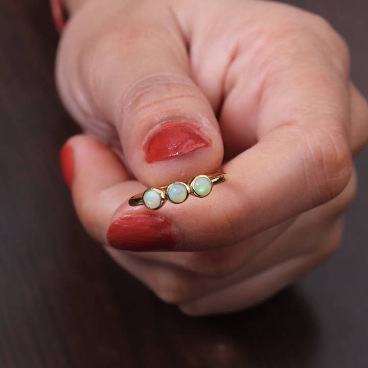 Jay Jools - Wholesale Band/Stacked Ring - Ethiopian Opal Band Ring 18k Gold Plated Silver Jewelry Gift3