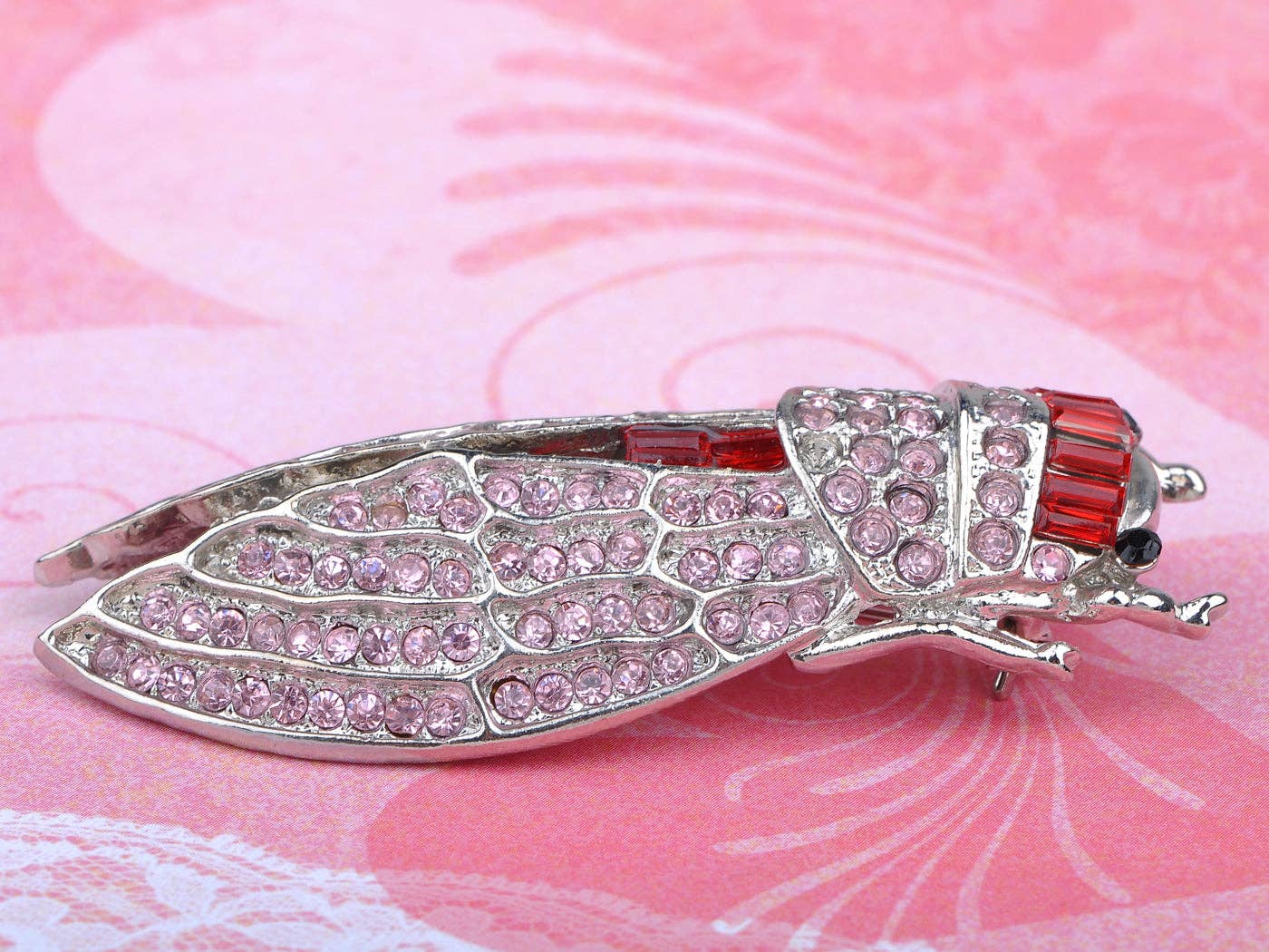 AK Brand - Wholesale Brooch - Light Pink Big Cicada Bug Insect Brooch Pin4