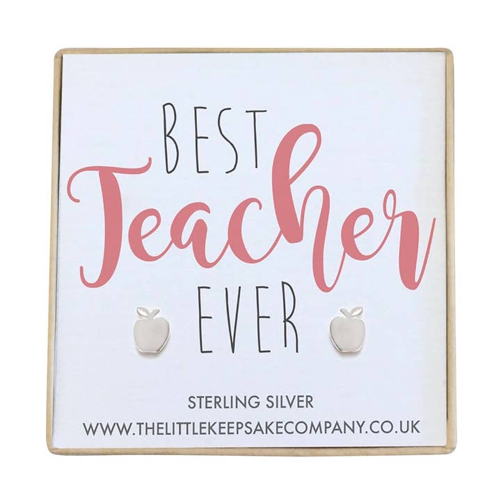 Æble citat øreringe i sterlingsølv - bedste lærer nogensinde for engroshandel hos The Little Keepsake Company