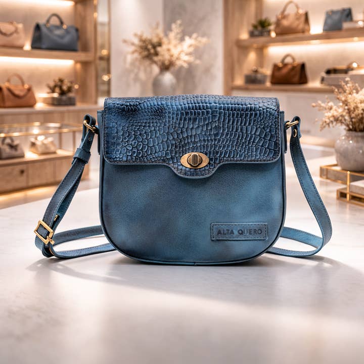 Äkta Läder Crossbody Väska Croco – Blå (Dubbel Ton) för wholesale av Alta Quero