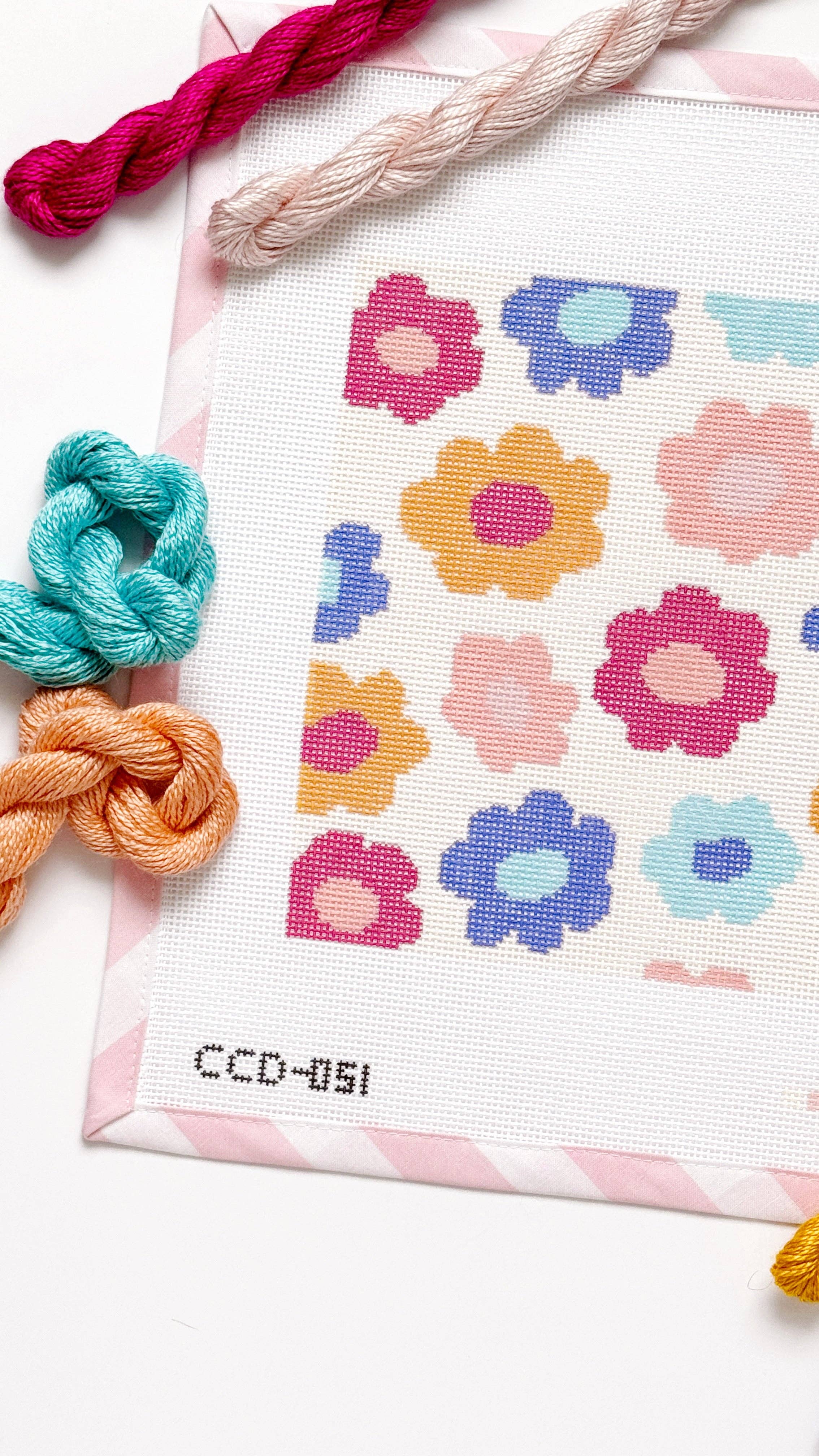 Cotswold Co Designs - Wholesale Embroidery/Cross Stitch Supplies - Retro Flower Pillow Needlepoint Canvas | Hand-Painted 13 Mesh | 8.5” x 8.5” Design on 12” x 12” Canvas | Ready to Ship12
