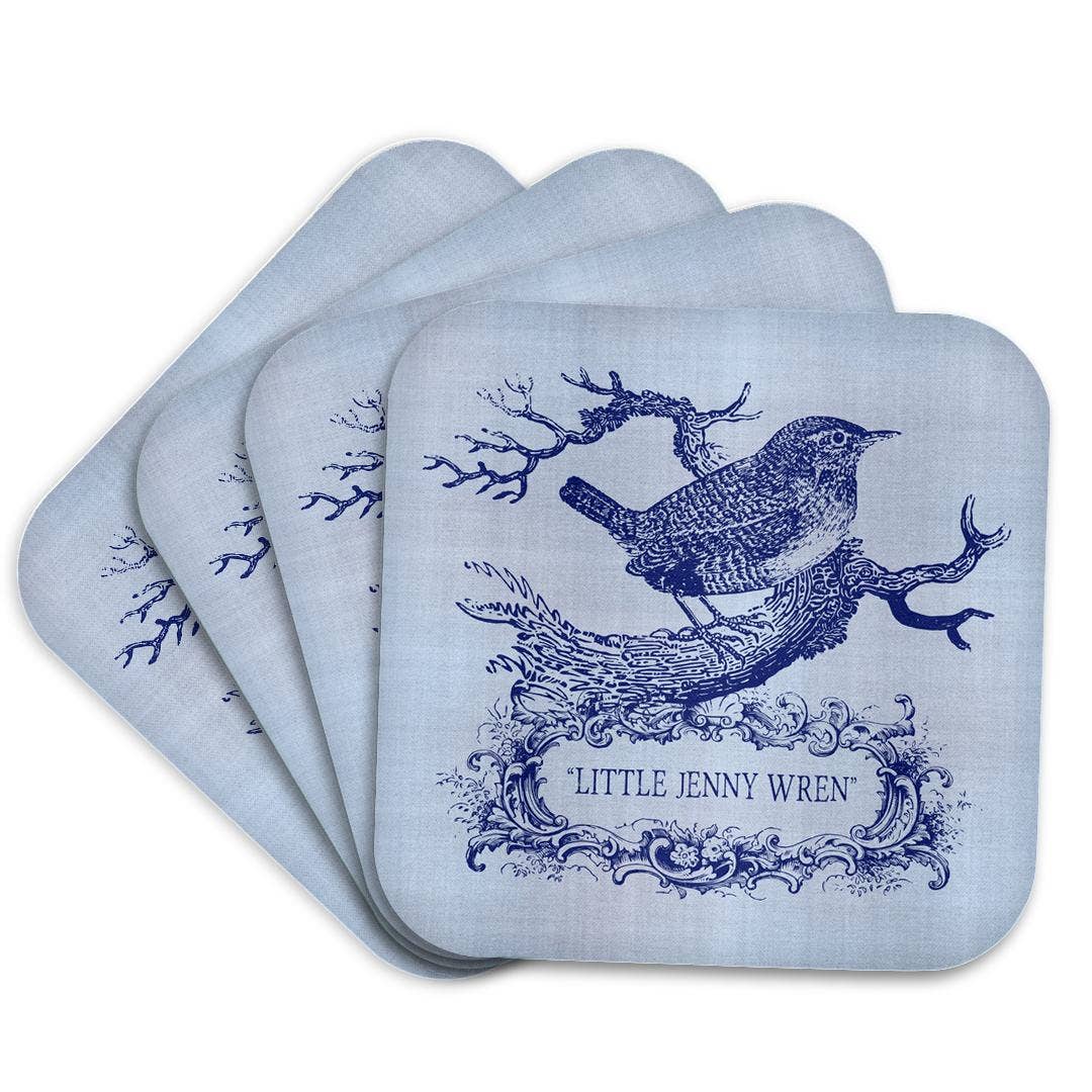 3dRose - Wholesale Coasters - 3dRose, Little Jenny Wren- pretty little bird and cartouche in blue, Coaster7