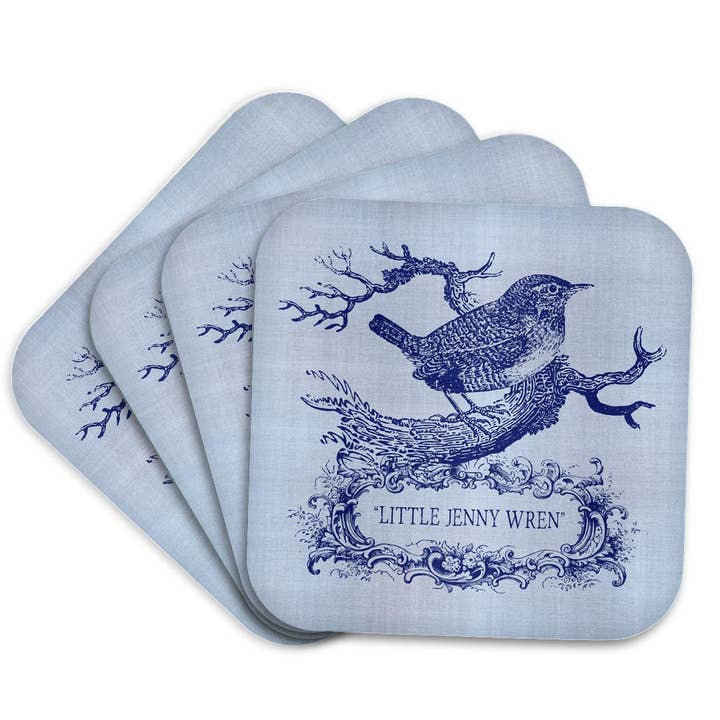 3dRose - Wholesale Coasters - 3dRose, Little Jenny Wren- pretty little bird and cartouche in blue, Coaster7