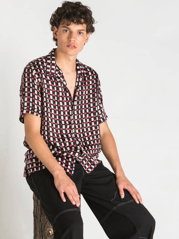 Otherwise - Wholesale Button Down Shirt - Men's - nolte satin hand-printed shirt2