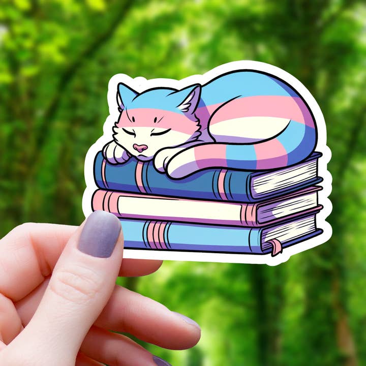 Mimic Gaming Co - Wholesale Sticker - Trans Pride Cat on Books Sticker - 3"