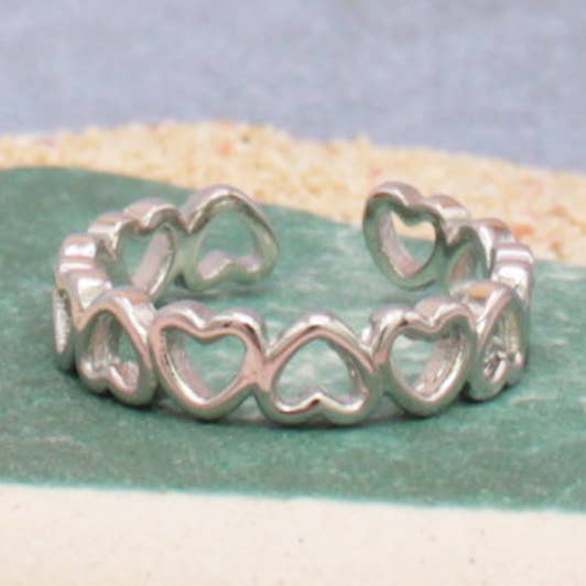 Heart Band Silver Adjustable Toe Rings for wholesale by ZAD