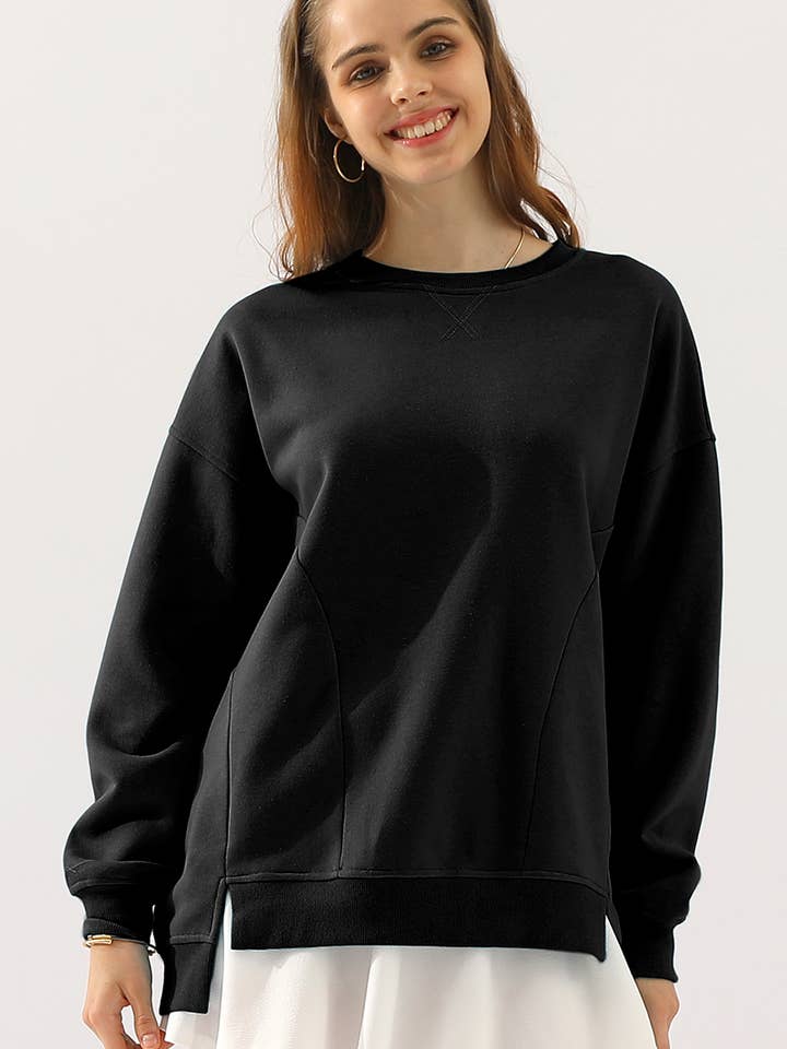 Rosa Clothing - Wholesale Sweatshirt - Women's - Irregular hem round neck oversized sweatshirt