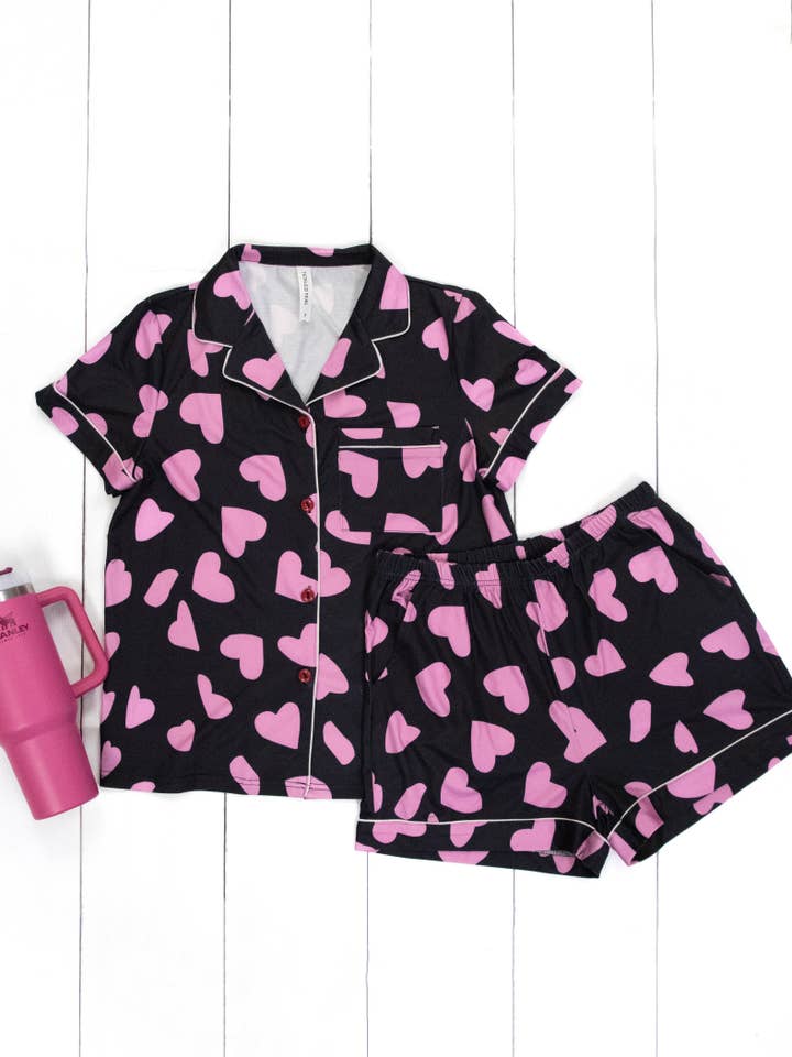 Tickled Teal - Wholesale Sleepwear Set - Women's - Pattern Bow Heart Pajamas