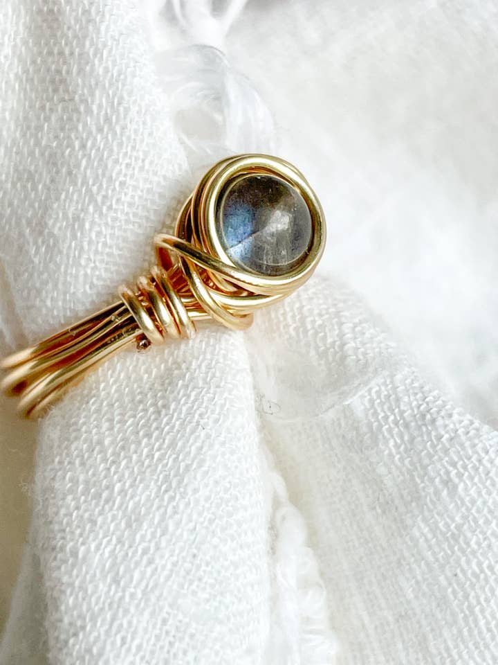 Labradorite Wire Wrap Ring for wholesale by WellthyMama.Co