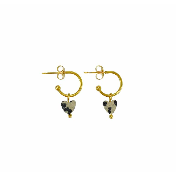 Dalmatian Jasper Heart örhängen - Guld för wholesale av Saint Clairmont