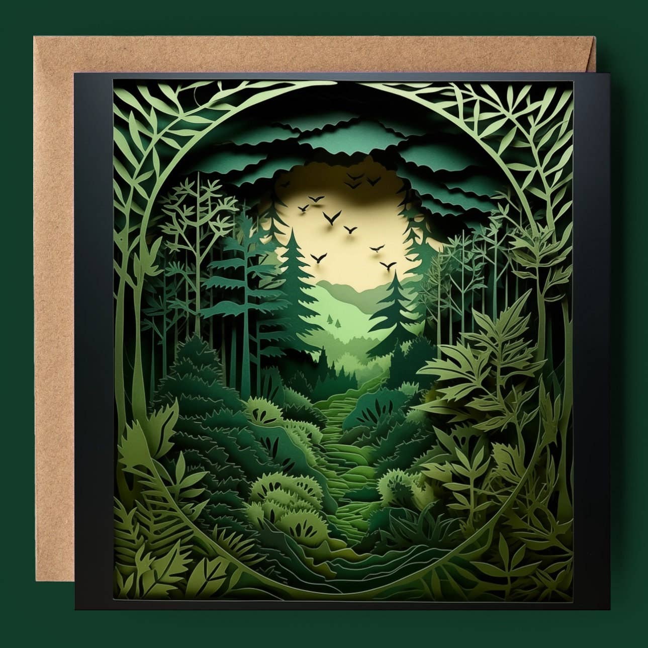 Good Post Day – wholesale Everyday greeting card – Deep Forest Green Horizon 2D Printed Shadow Box Card1