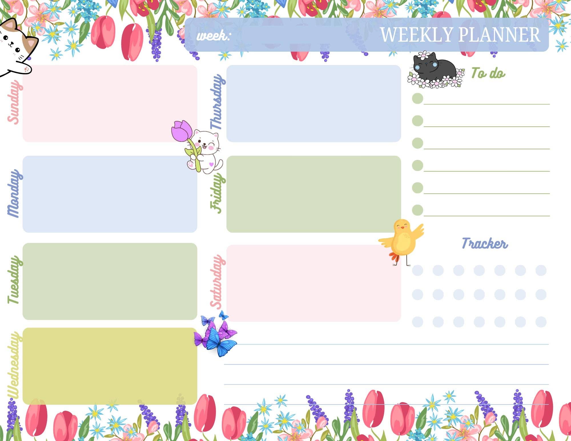 Autumnmist Boutique - Wholesale Notepad - Whiskers & Wildflowers Weekly Planner Notepad 8.5" x 11"3