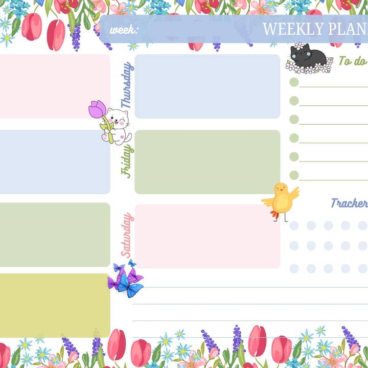 Autumnmist Boutique - Wholesale Notepad - Whiskers & Wildflowers Weekly Planner Notepad 8.5" x 11"3