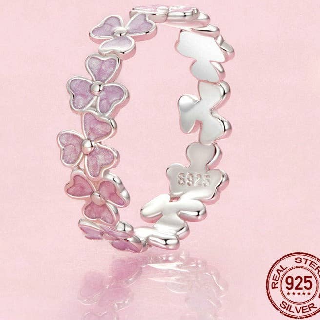 Purple Enamel Three Leaf Clover Ring in 925 Sterling Silver for wholesale by Perimade & Co. LLC