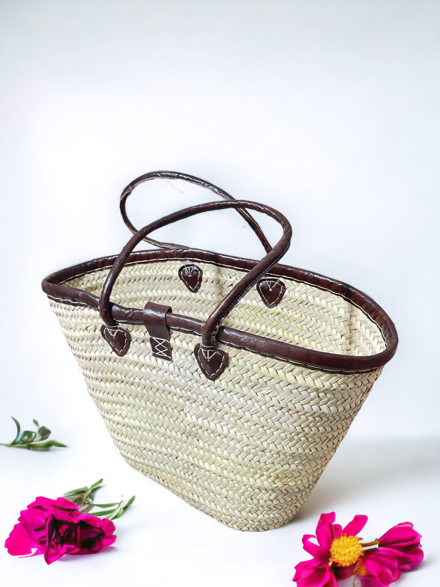 Melecraft - Wholesale Beach Bag - French Market Basket with Leather, trim buckle basket1