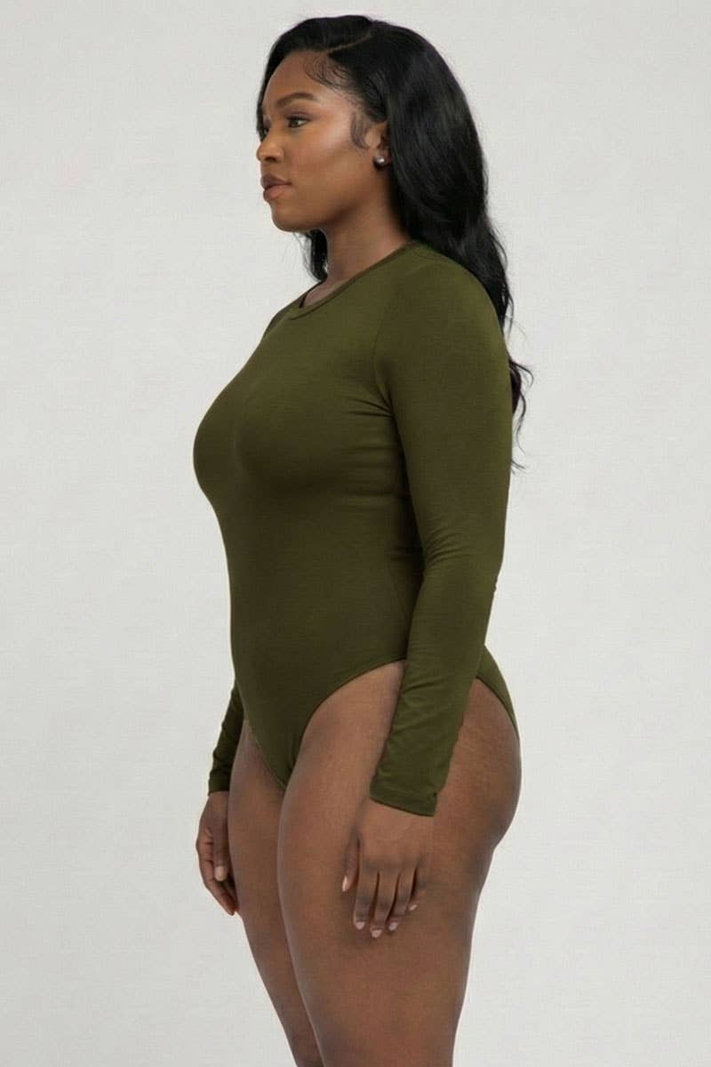 CAPELLA APPAREL - Wholesale Bodysuit - Women's - Plus Solid Long Sleeve Round Neck Bodysuit7