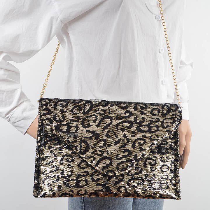 Gold Sequin Leopard Clutch for wholesale on Faire5