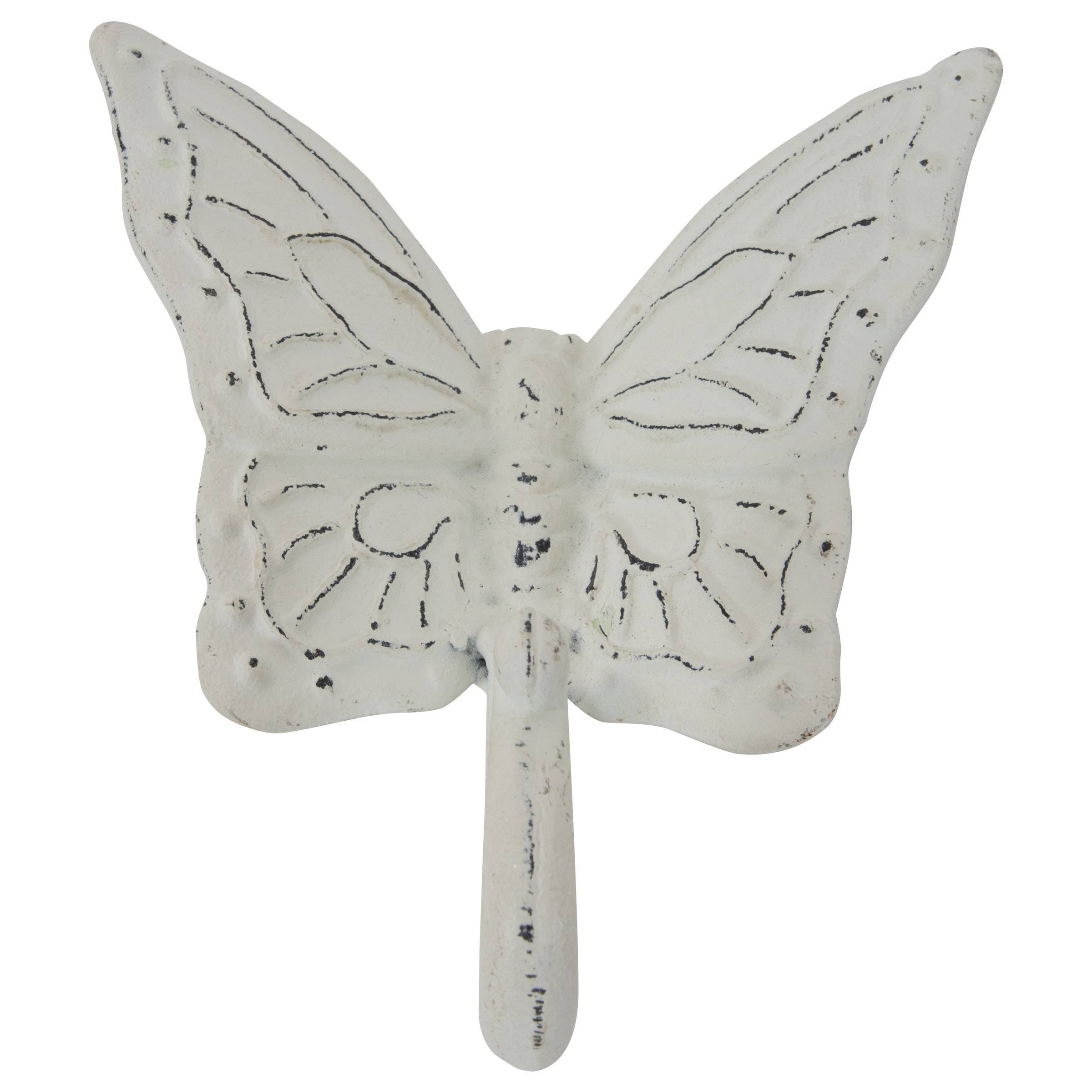Foreside Home & Garden - Wholesale Wall Hook - Flora White Rustic Antique Metal Butterfly Wall Decor Hook3