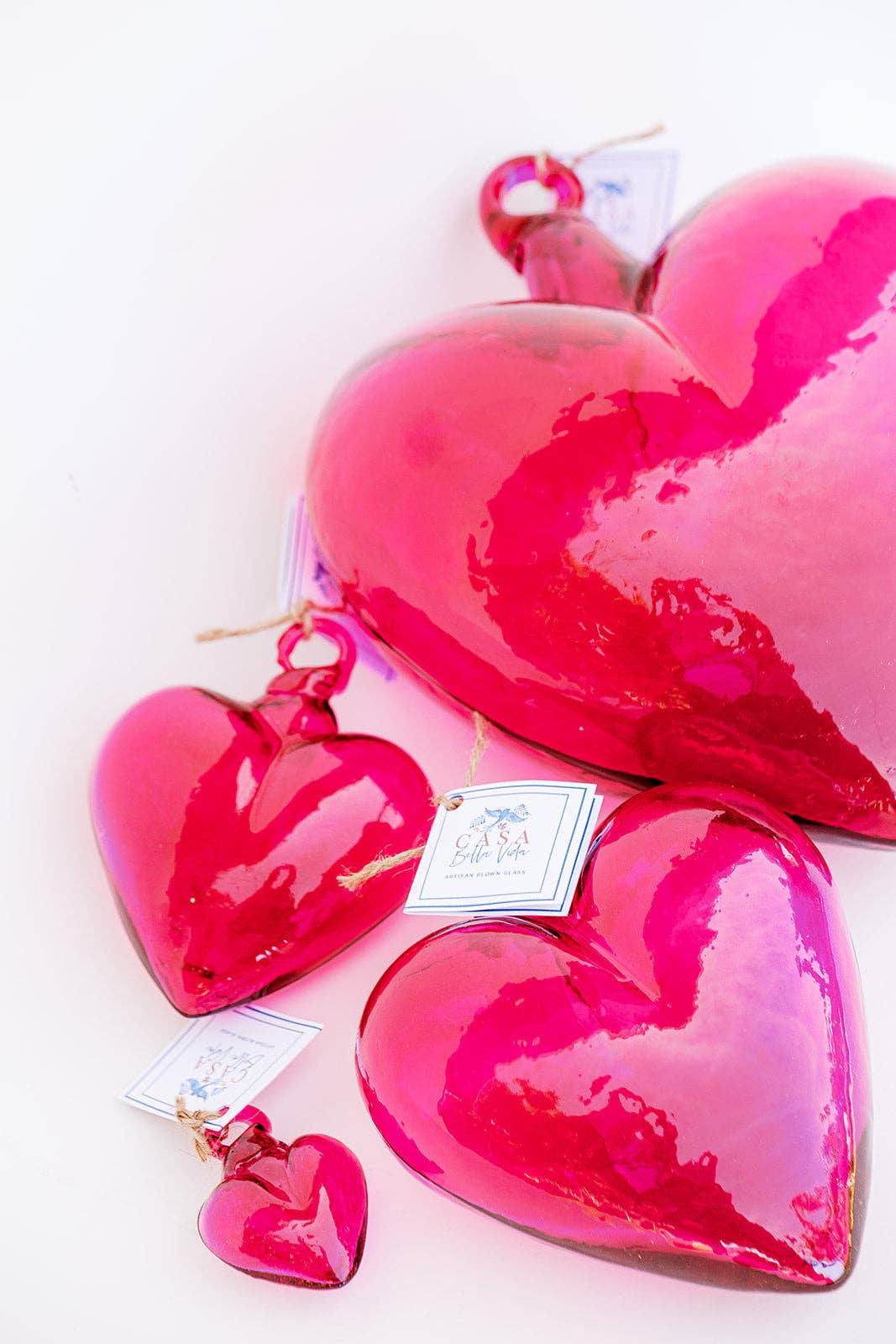 Casa Bella Vida - Wholesale Ornament - Blown Glass Heart - Roze - Groot2