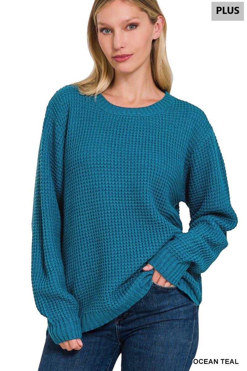 42POPS - Wholesale Knit Sweater - Women's - ",,,,...Plus size Basic Waffle Sweater9