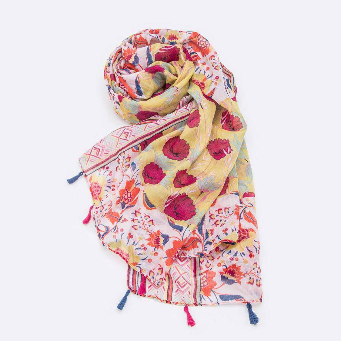 Artini Accessories - Wholesale Scarf - Women's - Mix Flower Print Large Tassel Scarf2