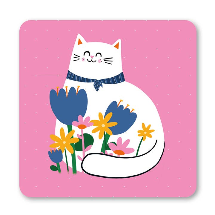 Cat Flowers Coaster for wholesale by Lucy Maggie Designs
