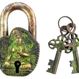 GREENROOTS USA LLC - Wholesale Decorative Tabletop Object - Goddess Tara Tibetan Antique Lock - 2.5"W, 4"H0
