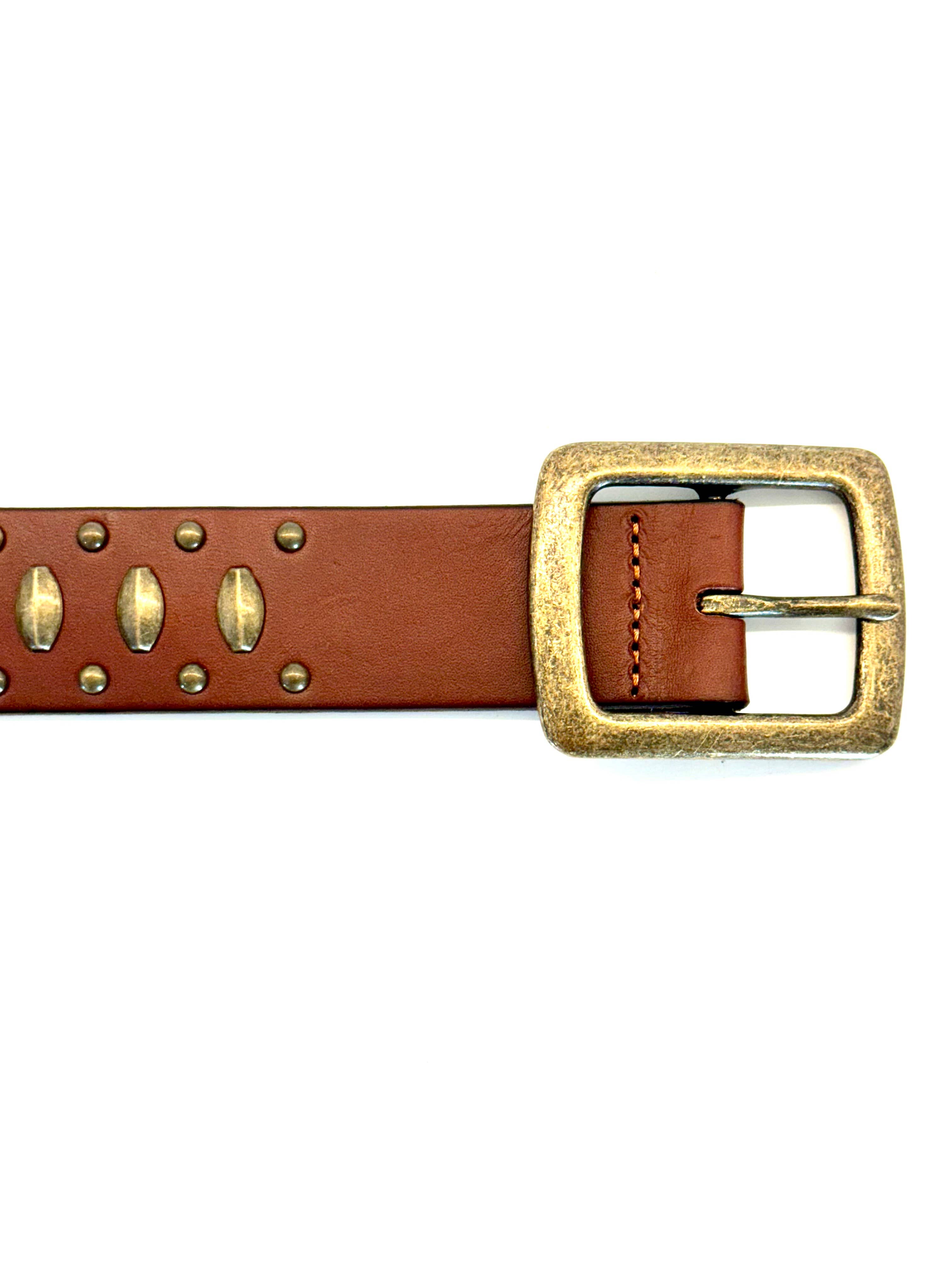 Ginger Blue - Wholesale Belt - Women's - Cognac Leather with Aged Brass Studs1