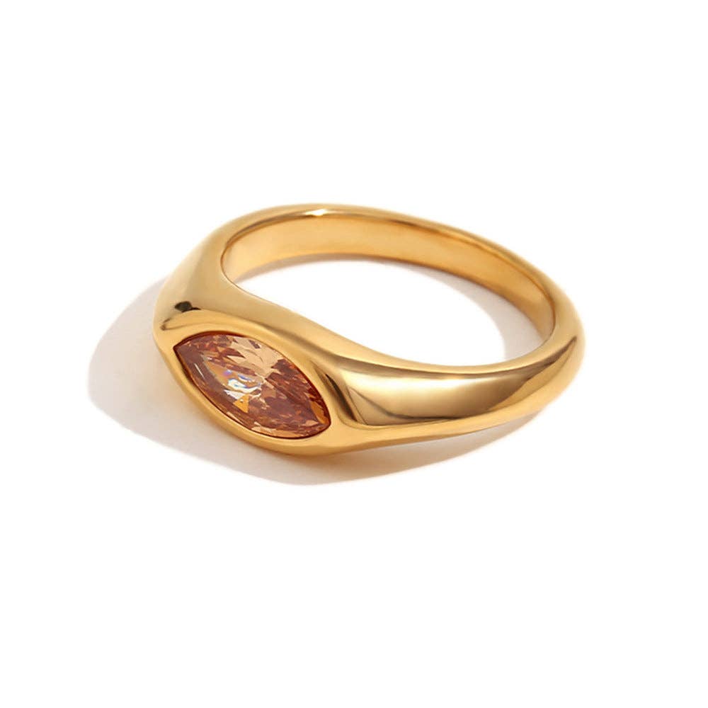 Mio Queena – wholesale Single stone/solitaire ring – FGS - Horse Eye Zircon 18K Gold Plated Stainless Steel Ring0