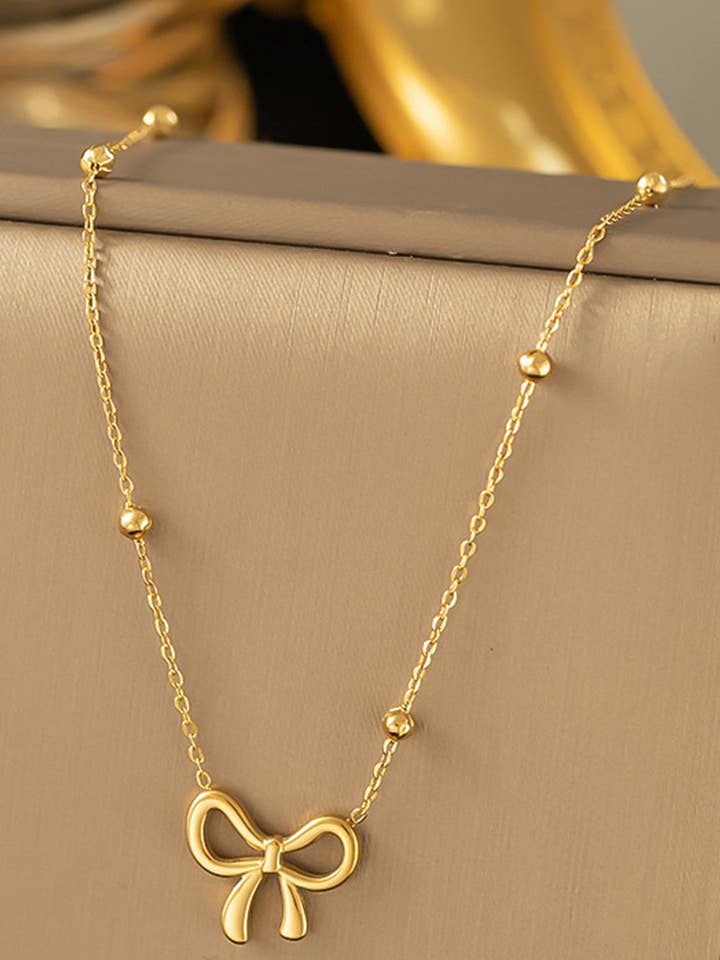Gold Bowknot Pendant Plated Choker Necklace for wholesale by Lovesoft