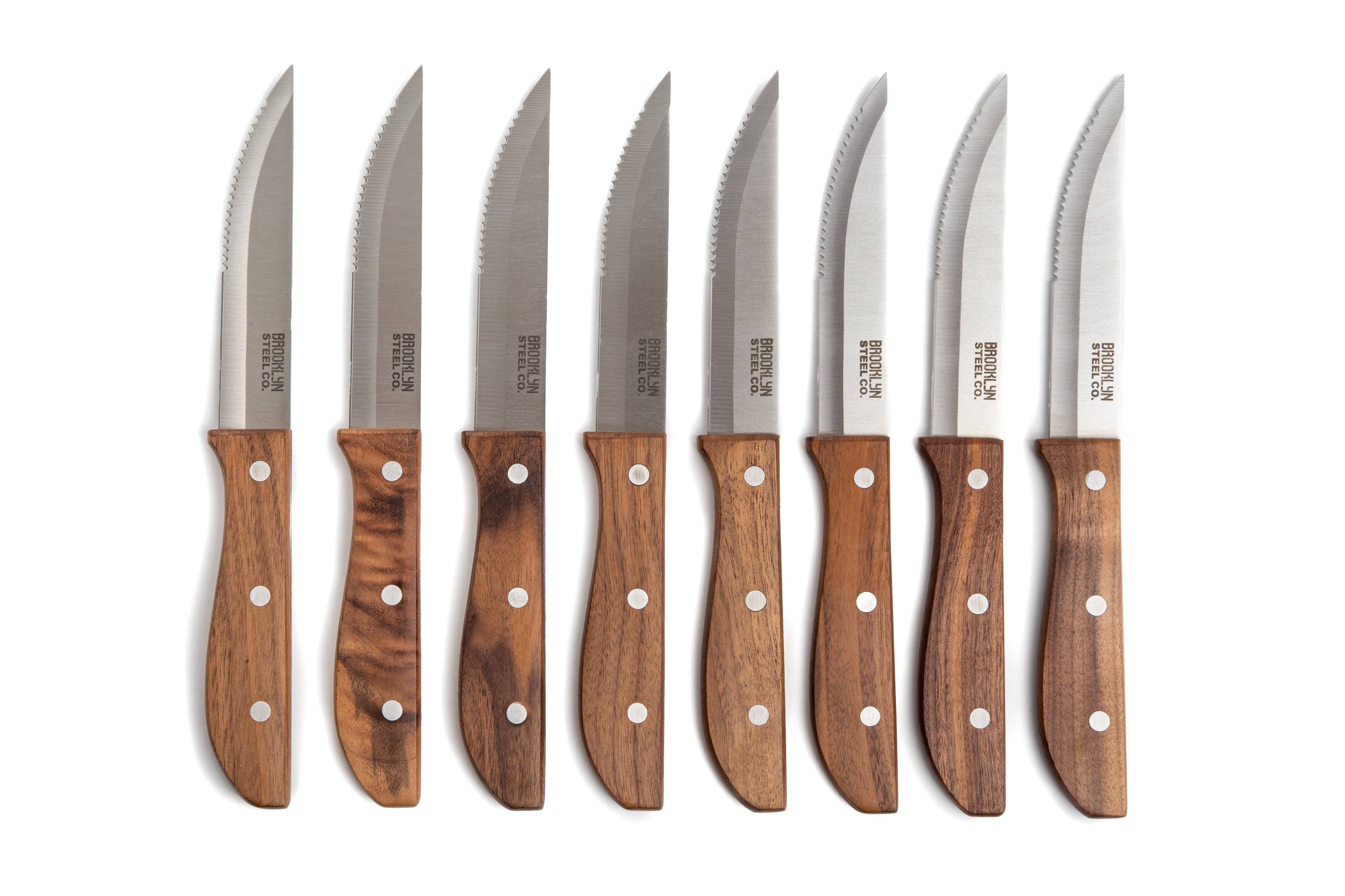 Wholesale BKLYN Steel 8pc Jumbo Steak Knives Walnut for your store