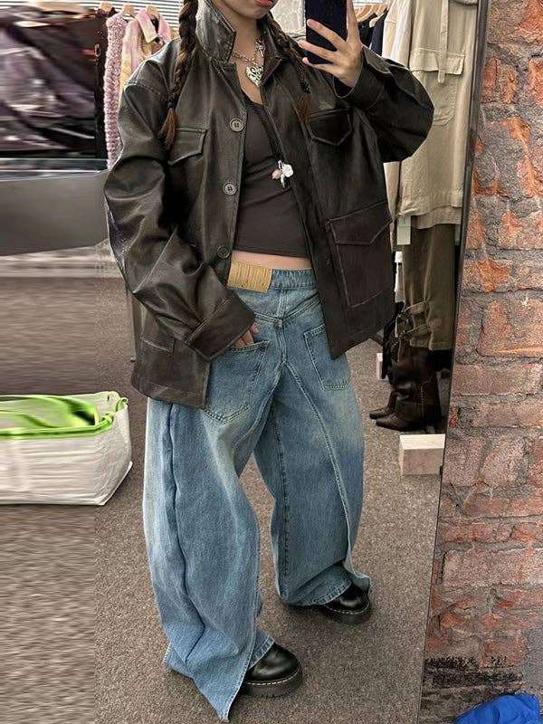 Sheer Trend - Wholesale Jeans - Women's - False Two Wide Leg Pockets Reversible Jean Pants Bottoms12