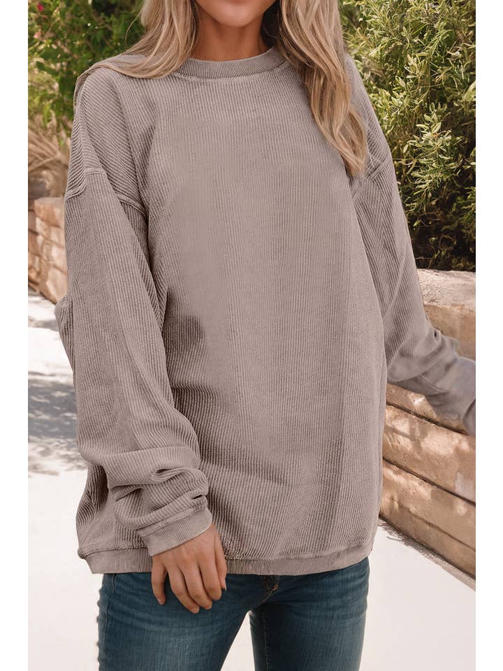 Little Daisy Closet - Wholesale Sweatshirt - Women's - JOLENE Ribbed Corded Oversized Sweatshirt