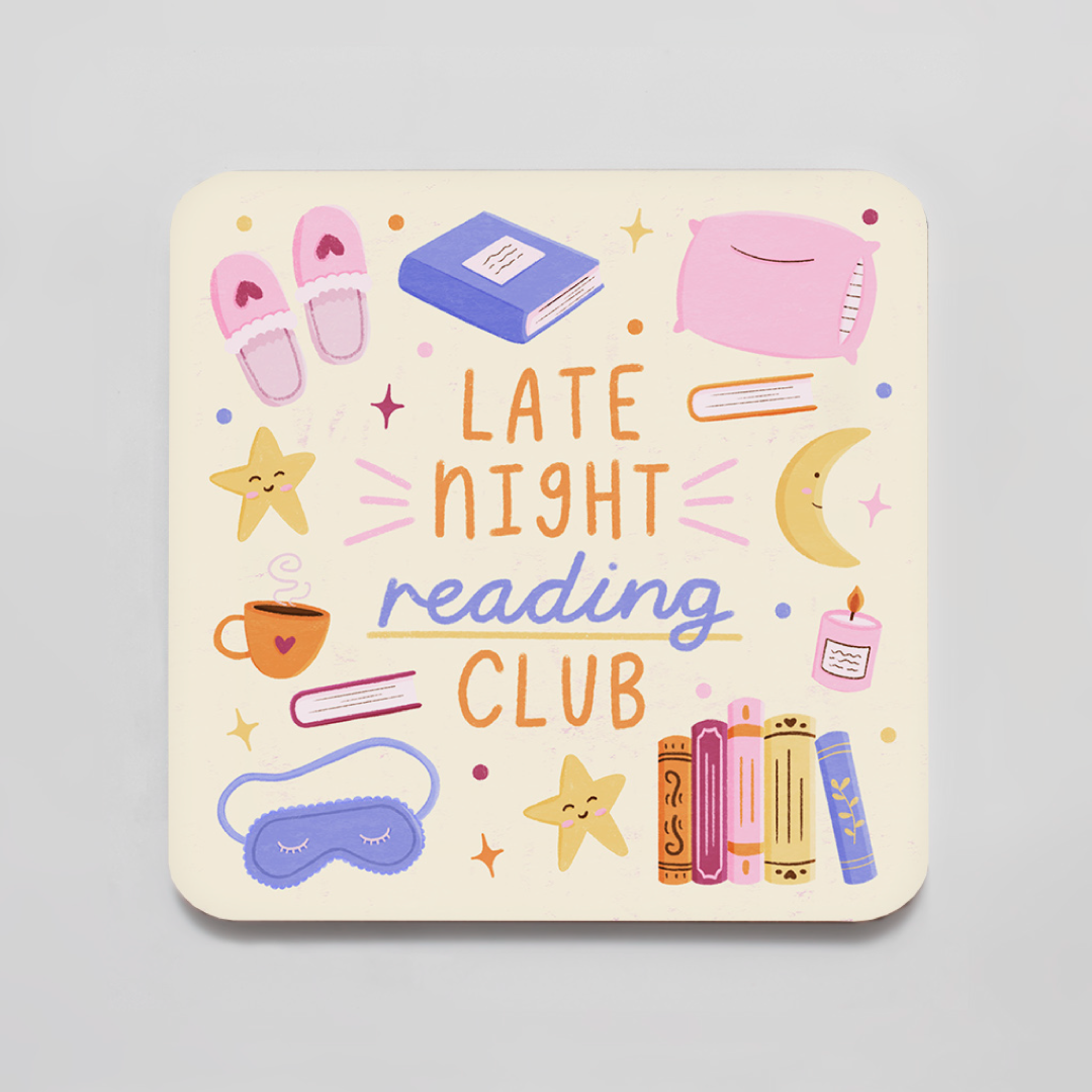Shake The Label - Wholesale Coasters - Late Night Reading Club Coaster - Book Lover Gift1