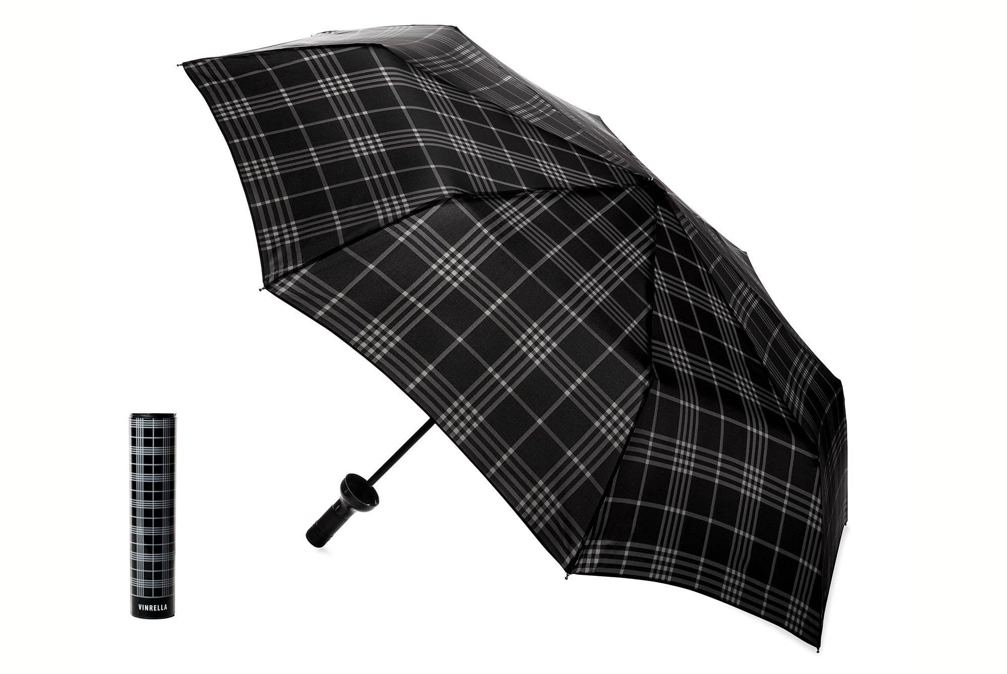 Vinrella – wholesale Umbrella – Unisex – Black Plaid Bottle Umbrella3