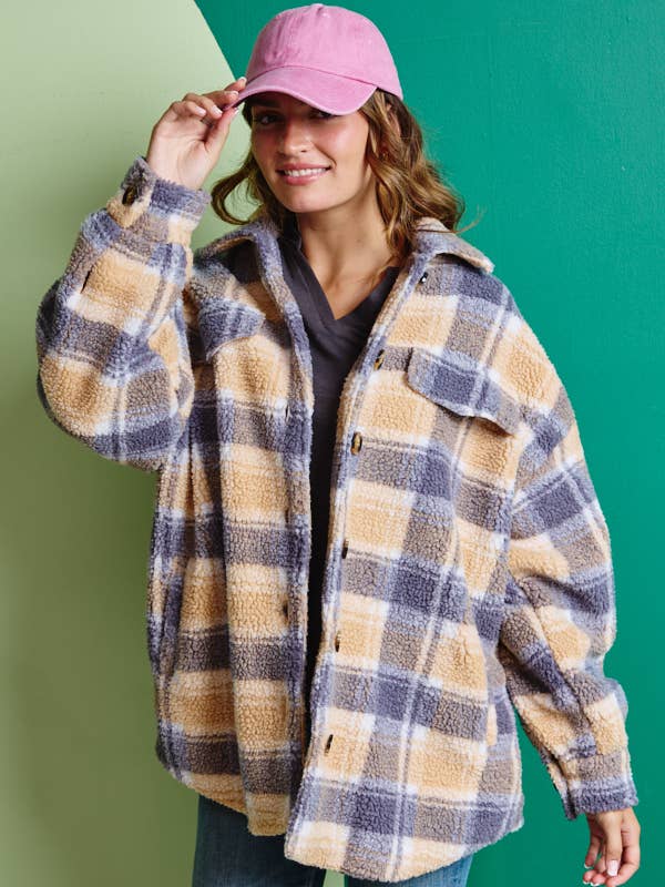 Collared Plaid Jacket for wholesale by Petal Dew